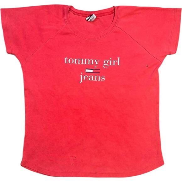 Tommy Girl Jeans Y2K Glitter Red Baby Tee Top - Picture 1 of 6